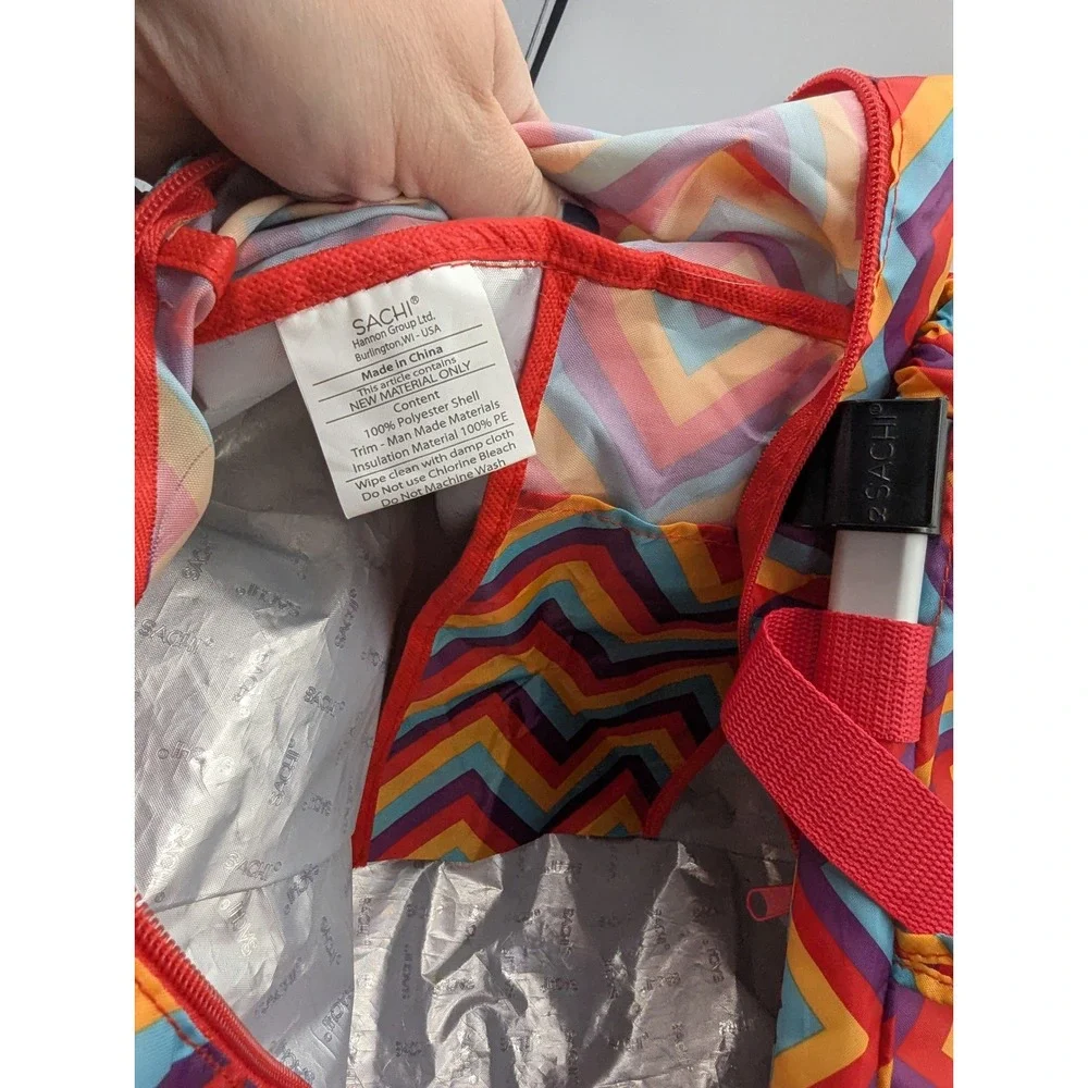 Sachi Insulated Shopping Cart Bag Multicolor Chevron Foil Lined Tote